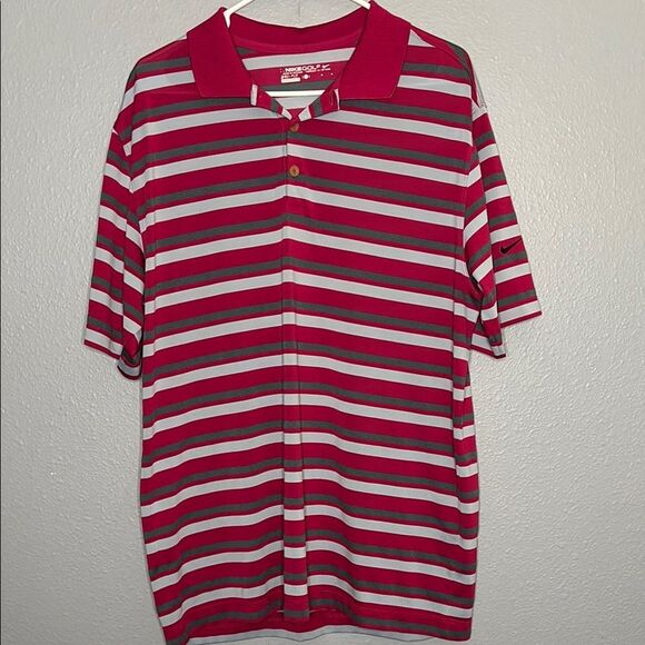 Nike Golf Fuchsia Gray Striped Polo Size Large - Picture 1 of 9